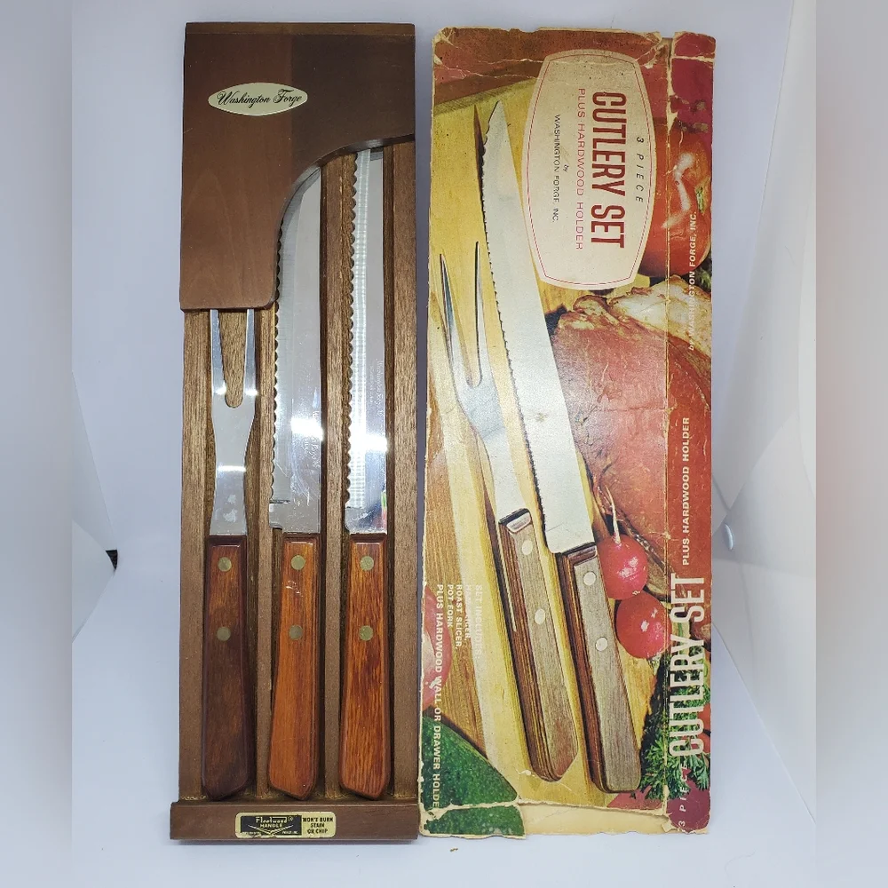 Vintage 4-PC. Washington Forge, Inc. Cutlery Set with Hardwood Holder Set